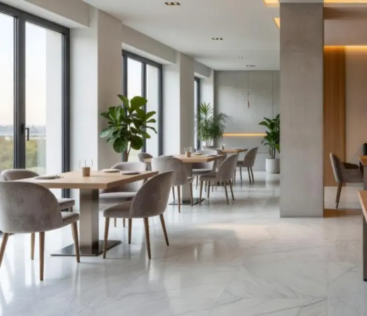 Jasna, nowoczesna sala restauracyjna Epicure House w ciągu dnia oraz nastrojowa, wieczorna scena z elementami pokera i ruletki